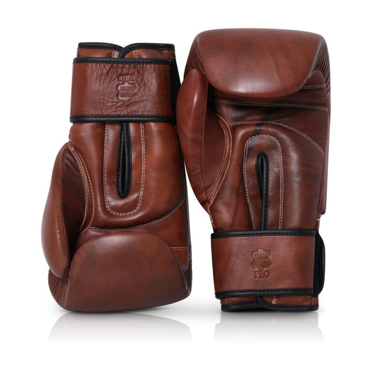 Pro Tan Leather Boxing Gloves by NOX Vintage, high-quality genuine leather in a rich brown color.