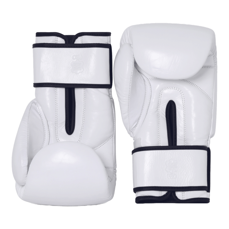 PRO White Leather Boxing Gloves by NOX Vintage, crafted from premium genuine leather in a sleek white finish.